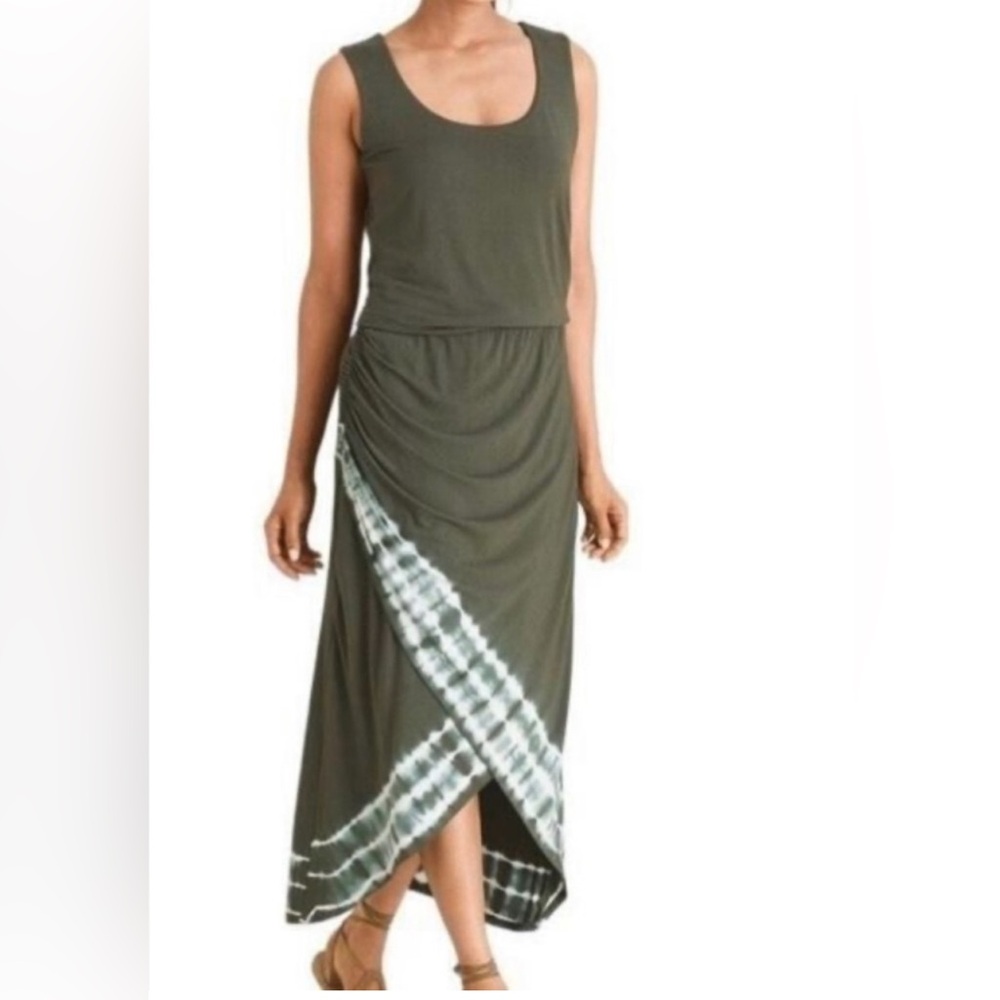 Chico's Olive Green Tie-Dye High-Low Maxi Dress